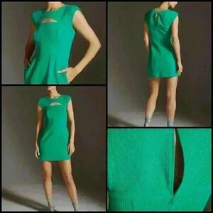 Anthropologie Maeve Cutout Green Mini Classic Shift Dress With Pockets Size M